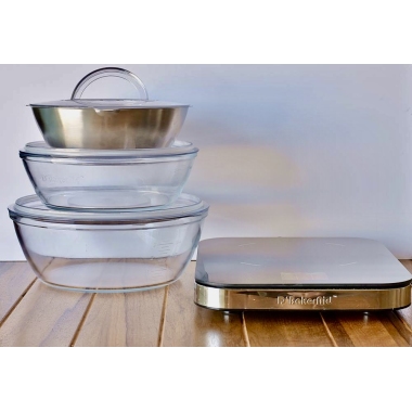 DBakerAid Smart Hub with Multi-Use Bowls: 2.5L,4.5L Borosilicate and 1.65L Stainless Steel with Lids